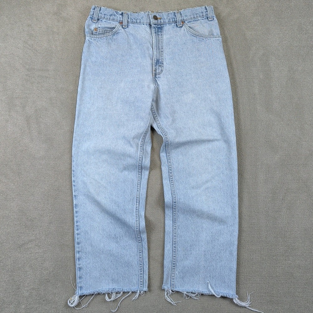 Vintage 1990 Levis 517 Jeans Mens 34x27 Orange Tab USA Bootcut Raw Hem Tag 34x32